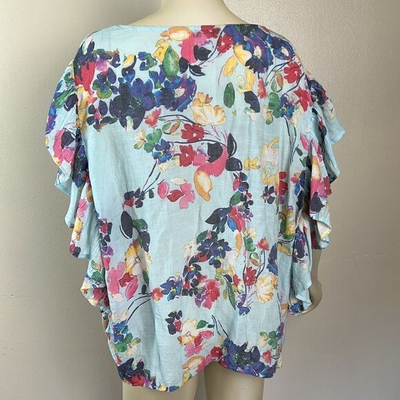 ZAC & RACHEL woman floral ruffle gauze blouse shirt top size 2X flowy vacation - Picture 3 of 9